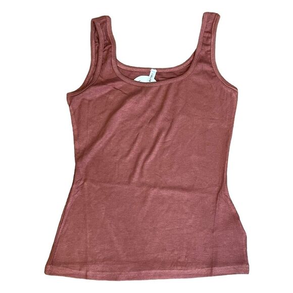 Lulu's Basics Ribbed Knit Tank Top Marsal Dusty Rose Rayon Sleeveless Scoop Neck - Picture 1 of 6